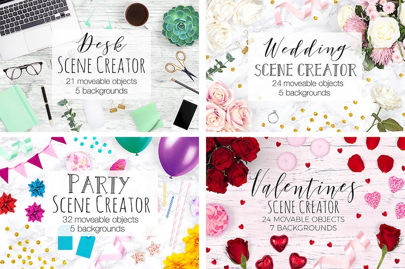 HUGE Scene Creator Bundle, 10 x Scene Creators, Desk Custom Scene, Pretty Flat Lay Photography, Wedding Stock Photos, All With Movable Props image 2