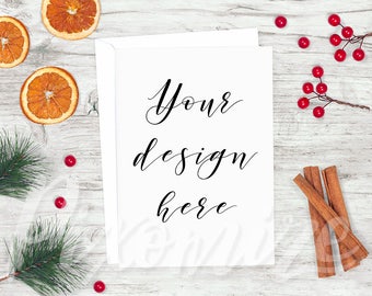 Rustic Christmas Card Mockup, Styled Stock Photo, Card Mock Up Photography, Christmas Flat Lay, Invitation Mockup, Rustic Fall Mockup