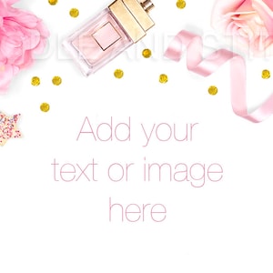 Pretty Pink Stock Photography, Girly Styled Photo, Pink Flowers and Props, Pretty Flat Lay Stock Photograph, Commercial Use