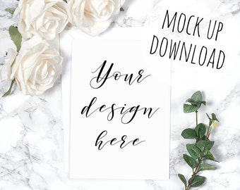 Styled Card Mockup Photography, Wedding Invitation Photo, Elegant Mock Up White Envelope