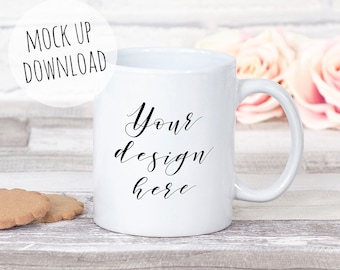 Mug Mockup Photo, Styled White Mug Mock Up, Rustic Instant Download Stock Photography