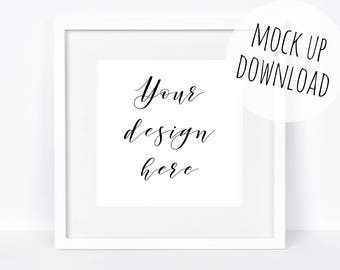 Square Frame Mockup, White Frame Mock Up Photograph, Minimalist, Simple, White Background