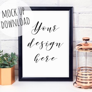 Frame Mockup With Copper Accessories, Black A4 Frame Styled Photography Scene
