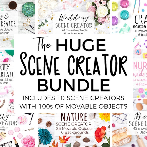 HUGE Scene Creator Bundle, 10 x Scene Creators, Desk Custom Scene, Pretty Flat Lay Photography, Wedding Stock Photos, All With Movable Props