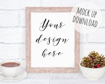 Rustic Christmas Frame Mockup, Wooden 8x10 Frame Mock Up, Christmas Frame Mockup Photo, Digital Frame Stock Photograph, Winter Frame Mockup