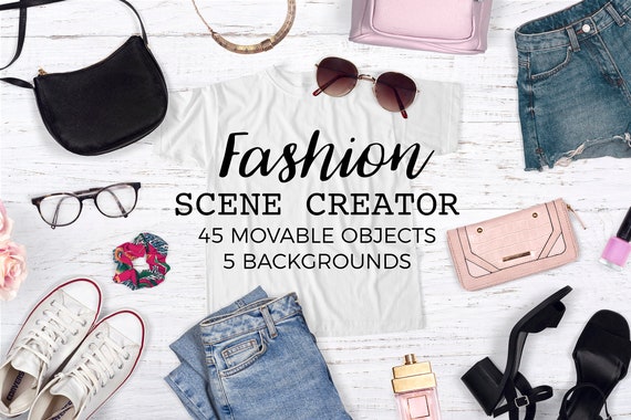 Fashion Scene Creator T-Shirt Mockup With Movable Objects - Etsy