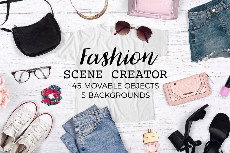 Download Fashion Scene Creator T-Shirt Mockup with Movable Objects ...