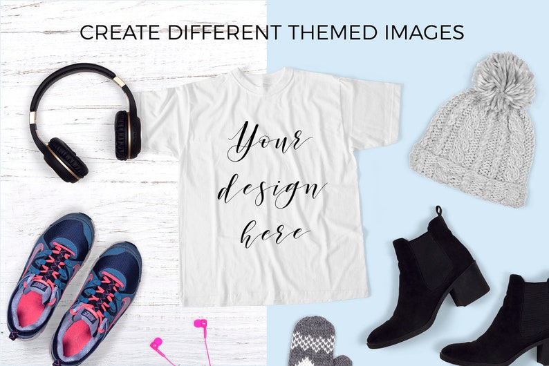 Download Fashion Scene Creator T-Shirt Mockup with Movable Objects ...
