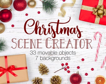 Christmas Scene Creator, Winter Movable Mockup, Christmas Mockup Creator, Card Mock Ups, Custom Scene, Christmas Flat Lay Stock Photos