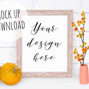 Fall Frame Mockup, Autumn Frame Mock Up Photo, Fall Stock Photography, Rustic 8x10 Frame Mockup, Styled Wooden Frame Template