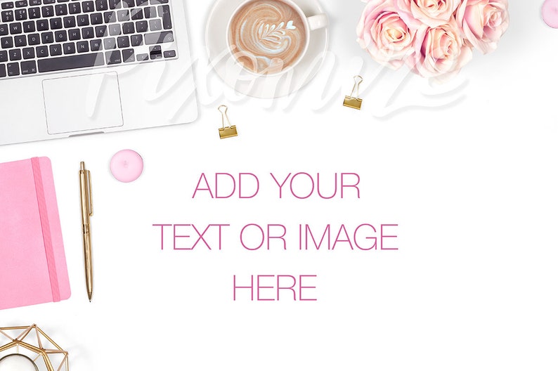 Styled Stock Photograph, Feminine Desk Stock Photo, Pretty Desk Mockup Image, Girl Boss Desk Stock Photography, Pretty Desk Flat Lay Photo image 1