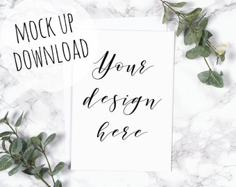 Beautiful Card Mock Up on Marble, Styled Greeting Card or Invites Product Photography For Shop