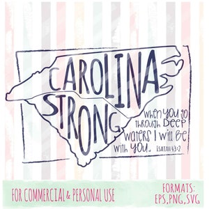 Carolina Strong, Deep Waters, archivos de corte de camisetas, svgs de estados, archivos cricut, svgs de huracanes, svgs de NC, uso comercial y personal