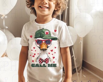 Jungen Valentinstag Tees|Duck Jäger|Mallard|Duck Tees| Jungen T-Shirt|Valentinstag| Retro|Retro Spiele|PNG|Kommerzieller und persönlicher Gebrauch|