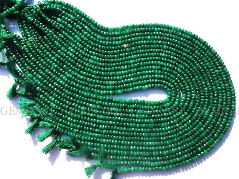 Quality AA+ 14 Inch Emerald 133 pieces EME-0071 Dyed Beads In Rondelle Faceted Shape 3.50 to 4 mm 36 cm Semiprecious Gemstone Beads