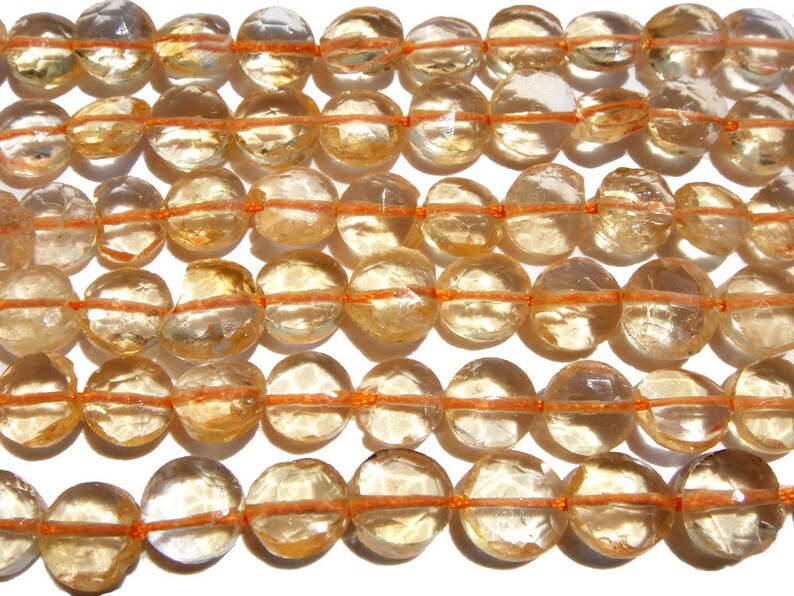 CI-3091 14 Inch Citrine Beads In Coin Faceted Shape Quality AA Semiprecious Gemstone Beads 36 cm 65 pieces 5 to 5.50 mm