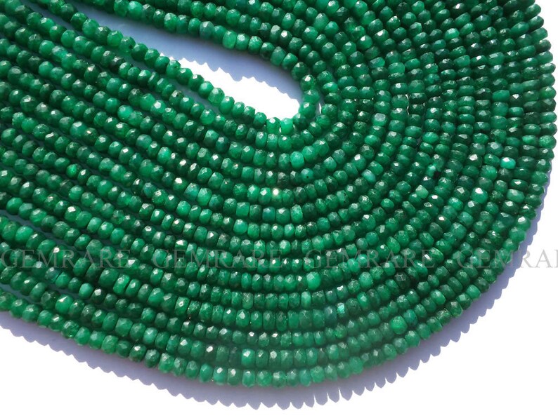 Quality AA+ 14 Inch Emerald 133 pieces EME-0071 Dyed Beads In Rondelle Faceted Shape 3.50 to 4 mm 36 cm Semiprecious Gemstone Beads