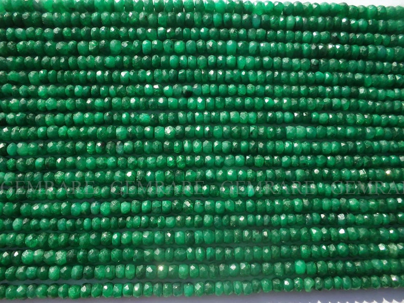 Quality AA+ 14 Inch Emerald 133 pieces EME-0071 Dyed Beads In Rondelle Faceted Shape 3.50 to 4 mm 36 cm Semiprecious Gemstone Beads