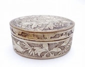 Antique Asian Silver Trinket Snuff Box with Lid, Ring Bearer Box, Engagement Ring Box, Wedding Ring Box, Floral Design, Signed