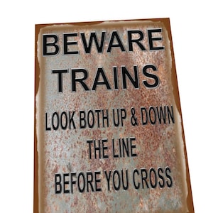 Vintage Railway Beware of Trains  Railway Station Metal Sign Vintage Railroad Sign
