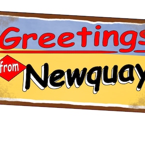 Newquay Retro Sign Vintage Style Metal Sign 15cm x 29cm Metal Sign Aged Metal Sign Holiday Sign