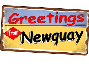 Newquay Retro Sign Vintage Style Metal Sign 15cm x 29cm Metal Sign Aged Metal Sign Holiday Sign