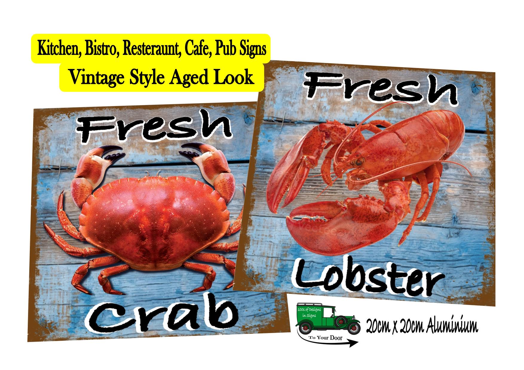 Fresh Crab and Lobster Metal Signs, Vintage Style Metal Lobster, and ...
