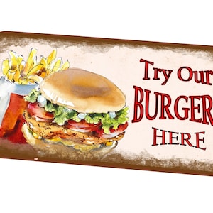 Burgers Retro Diner Style Sign Diner Sign Metal Vintage Style Retro Bistro Restaurant Sign