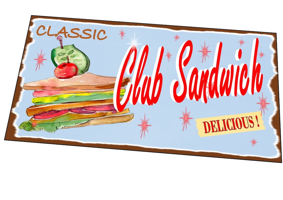 Café Club Sandwich Retro Style Sign Restaurant Sign Metal Vintage Style ...