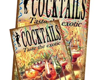 Retro cocktails metallbarskylt: Reklam i vintagestil