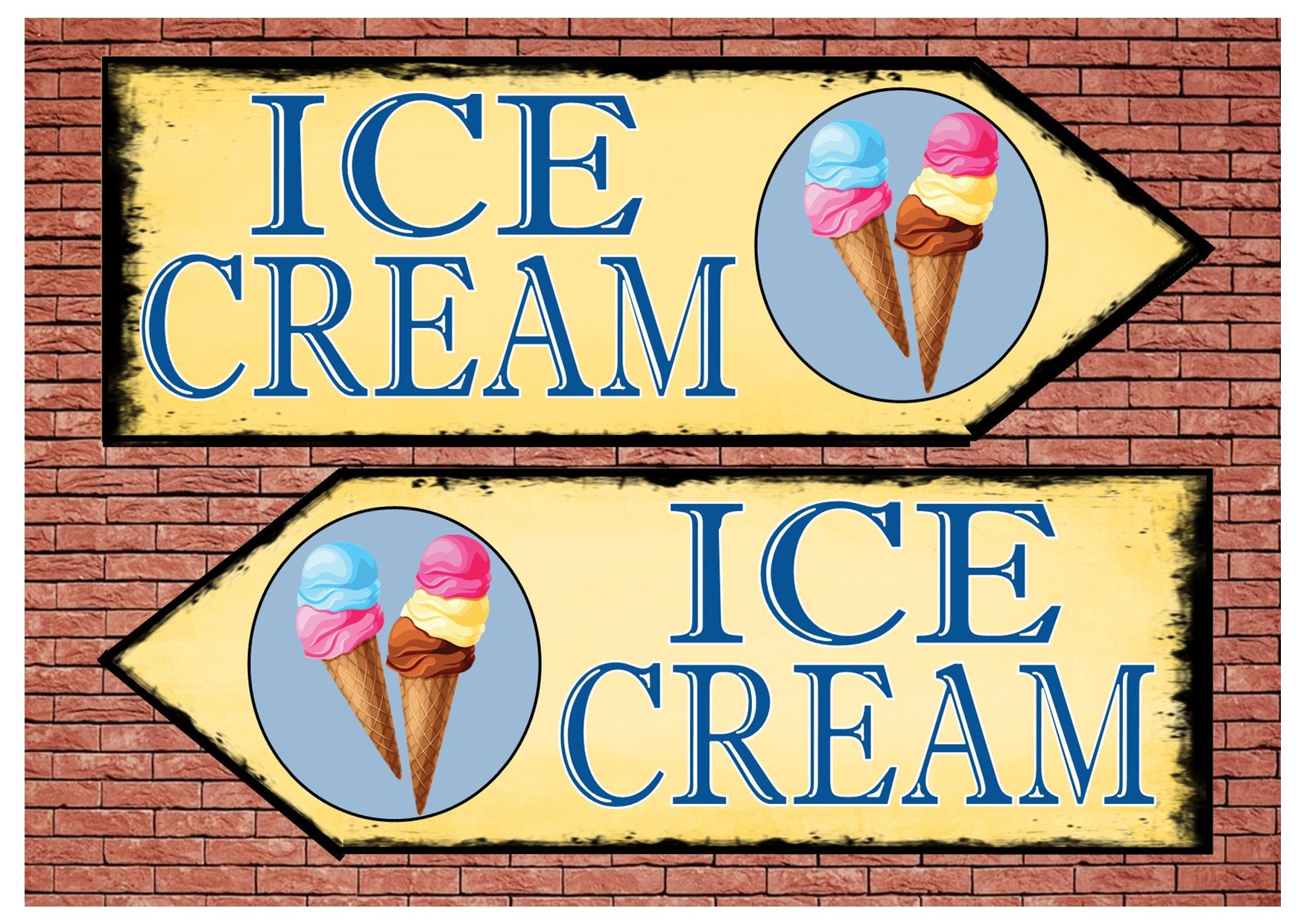 Ice Cream Sign Vintage Style Arrow Direction Sign Cream Home Ice