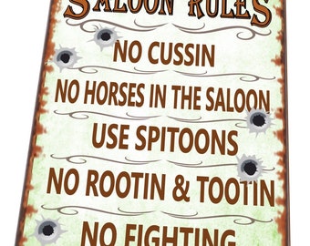 Cowboyskylt Saloon Rules-skylt Retroskylt Nyhet Rolig reproduktion Cowboy Town Saloon-skylt Finns i olika storlekar