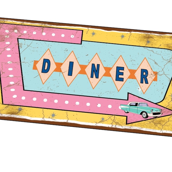 Retro Sign 1950s Diner  Sign Restaurant Sign Metal Vintage Style Retro Coffee Shop Sign Diner Sign