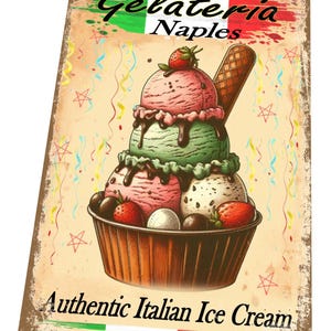 Vintage  Italian Ice Cream Advertising Metal Sign Retro Metal Ice Cream Sign, Ice Cream Parlour Wall Sign, Ice Cream Shop Metal Sign