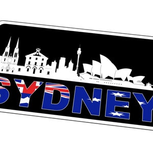 Targa Sydney Australia Targa in metallo con skyline in metallo, targa da appendere alla parete, targa in metallo Mancave, cartello retrò della città