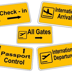 Cartello aeroporto divertente, riproduzione di novità, cartello lounge aeroporto, arrivi, partenze, check-in passaporti, cartelli per le vacanze in aeroporto