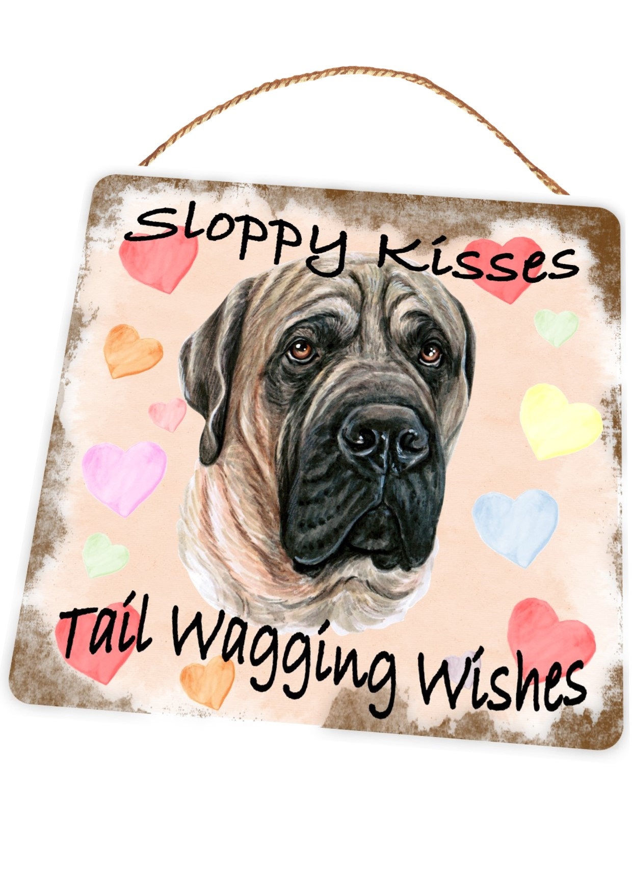 Mastiff Sign Aged Effect Wall Plaque Sign With Rustic Hanging Cord 20cm ...