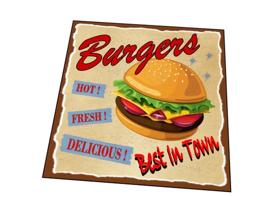 Targa In Metallo Vintage Best In Town Hamburgers, Cartello In Alluminio 20,3 X 30,5 Cm Per Decorazione Parete Caffè, Cucina, Bar