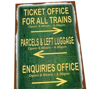 Vintage Eisenbahn Fahrkartenschalter, Pakete, Anfrage Büro Bahnstation Metall Schild