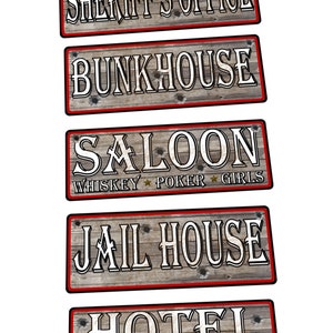 Segni di Cowboy Western Town, Hotel, Prigione, Bunkhouse, Wild West Town