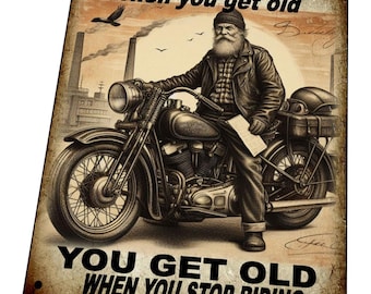 Vintage Old Man and Motorcycle Metal Sign, Shed, Workshop Motorcycle Sign, Old Biker Sign, Novelty Biker Gift, Mancave Motorcycle Tin Sign