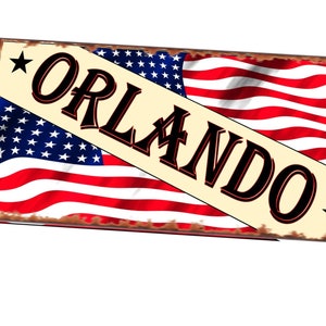 Retro Orlando Florida Sign Vintage American Flag Sign American Retro Town Sign 15cm x 29cm