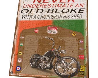 Vintage Old Man and Chopper Metal Sign, Shed, Workshop Motorcycle Sign, Old Biker Sign, Novelty Biker Gift, Mancave Motorcycle Tin Sign