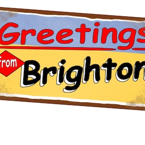 Brighton Retro Sign Vintage Style Metal Sign 15cm x 29cm Metal Sign Aged Metal Sign Holiday Sign