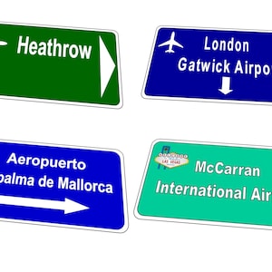 Segnaletica aeroportuale Gatwick Heathrow Maiorca Segnaletica aeroportuale Las Vegas Novità divertente Segnaletica aeroportuale Segnaletica regalo da viaggio 15 cm x 29 cm