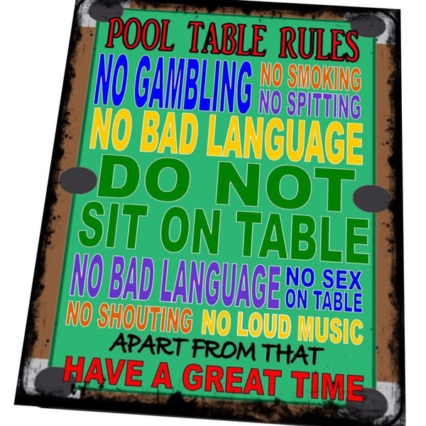 Pool Table Rules Sign Retro Pool Sign Novelty Pool Rules Sign Pub Sign Bar Room Pool Sign