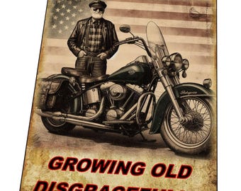 Vintage Old Man and Motorcycle Metal Sign, Shed, Workshop Motorcycle Sign, Old Biker Sign, Novelty Biker Gift, Mancave Motorcycle Tin Sign
