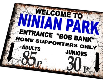 Ninian Park Cardiff "Bob Bank" Entrance Football Turnstile Sign Reproduction Aged Effect Vintage Style Metal Hanging Sign