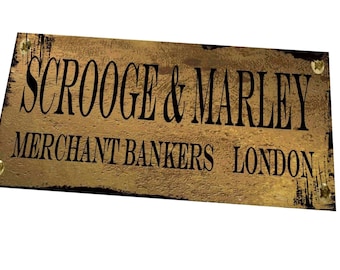 Julskylt Scrooge & Marley jul retro vintage stil metallskylt Charles Dickens julsaga skylt