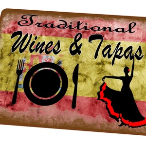 Sangria & Tapas Bar Sign Vintage Style Spanish Costa Sangria Tapas Sign